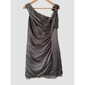 WHITE By VERA WANG Sheath Dress Gray Cocktail Bridesmaid Ruched Bow Zip Size 12